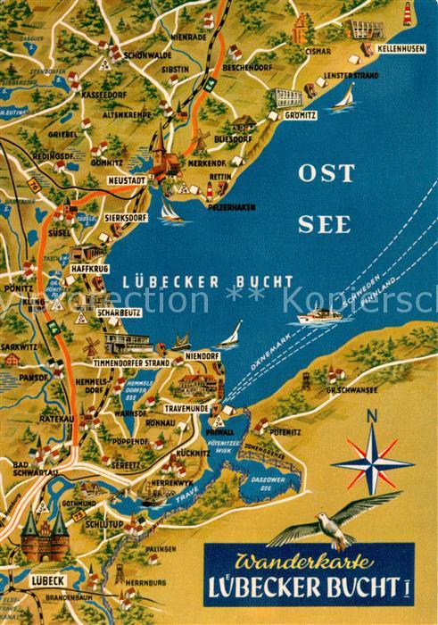 LueBECK  CITY Luebecker Bucht Wanderkarte