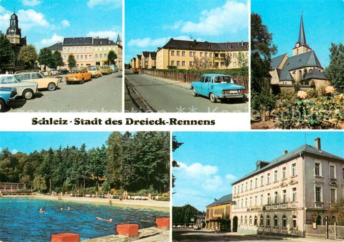 Schleiz Markt Otto Nuschke Strasse Bergkirche Schwimmbad HOG und Hotel Freundsch