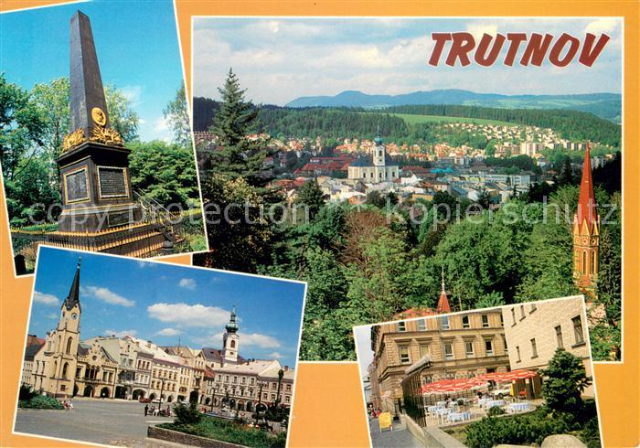 Trutnov Cekovy pohled na mesto Namesti s radnici Gablenzuv pomnik z bitvy