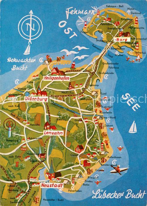 Fehmarn mit Hohwachter Bucht und Luebecker Bucht Panoramakarte