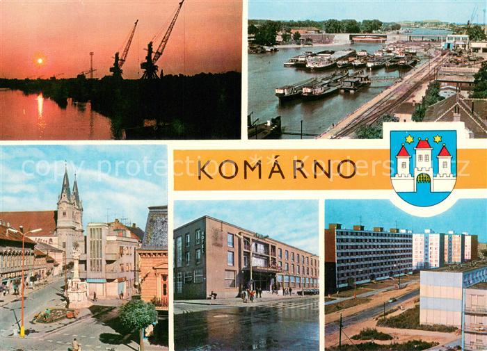 Komarno Komarom Slovakia Sonnenuntergang Hafen Stadtplatz Hotel Europa