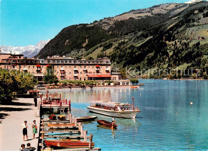 Zell See Seepromenade Motorboote Grossglockner und Grandhotel mit Steinernes Mee