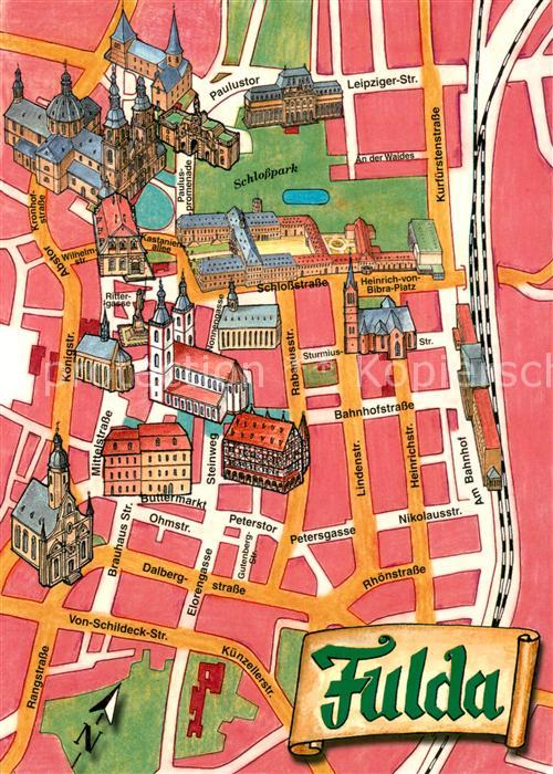 FULDA Hessen Stadtplan Stadtzentrum Barockstadt mit Sehenswuerdigkeiten