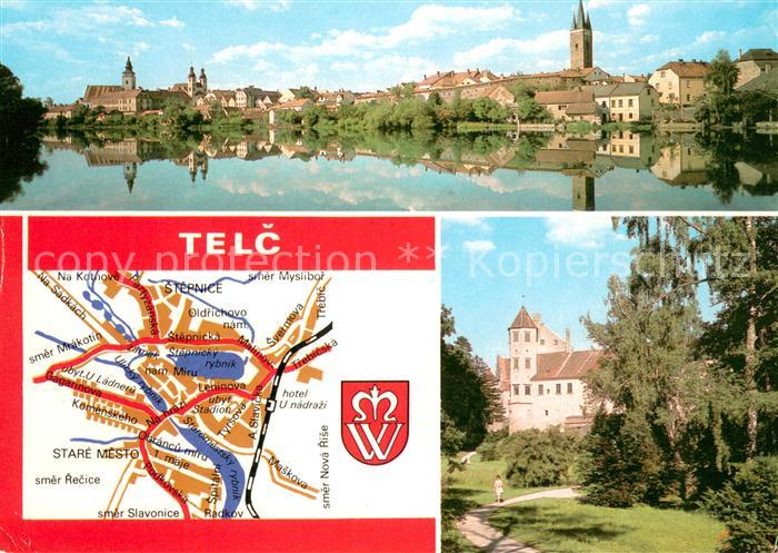 Telc Blick ueber den Fluss zur Altstadt Park Landkarte