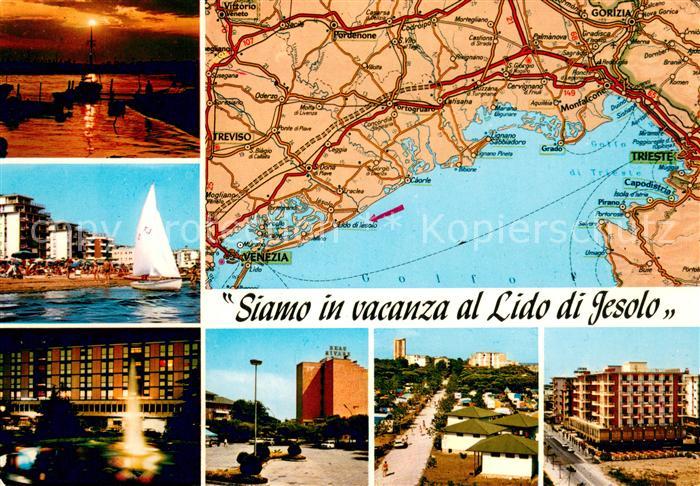 Lido di Jesolo Strassenkarte Teilansichten Promenade Sonnenuntergang am Meer