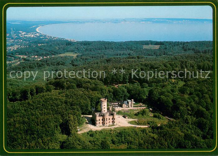 Granitz Ruegen Jagdschloss mit Blick auf Binz Fliegeraufnahme