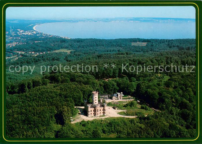 Granitz Ruegen Jagdschloss mit Blick auf Binz Fliegeraufnahme