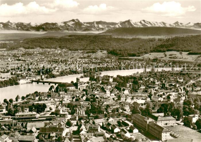 Saeckingen Rhein Fliegeraufnahme mit Schweizer Alpen
