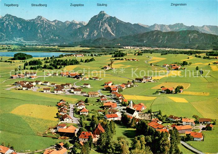 Hopferau Fliegeraufnahme mit Tegelberg Straussberg Zugspitze Saeuling Zingerstei
