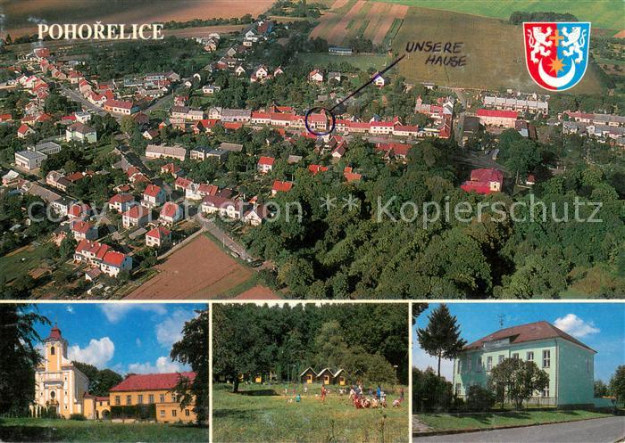 Pohorelice Fliegeraufnahme Kostel sv Jana Nepomuckeho se zameckem Rekreacni zali