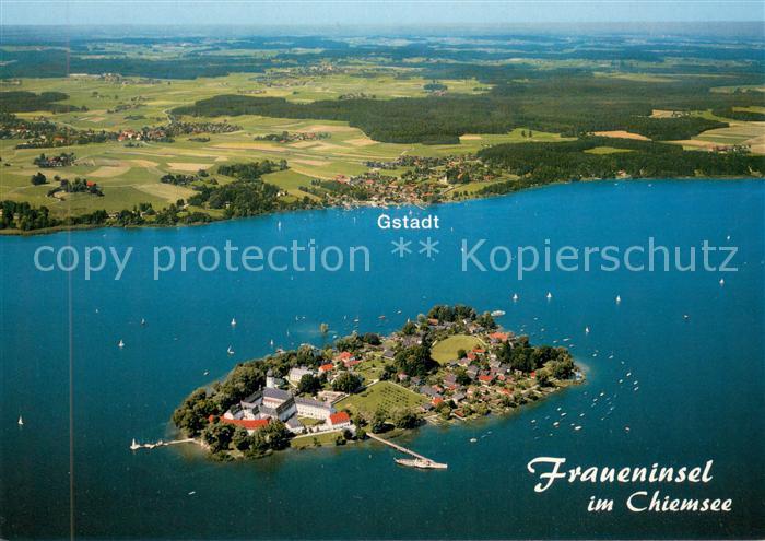 Fraueninsel Chiemsee Fliegeraufnahme mit Kloster und Gstadt