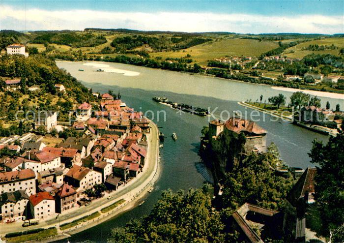 PAssAU Bayern Blick von der Veste Oberhaus auf das Dreifluesse Eck