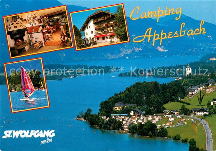 St Wolfgang Wolfgangsee Fliegeraufnahme mit Camping Appesbach Gaststube Surfer