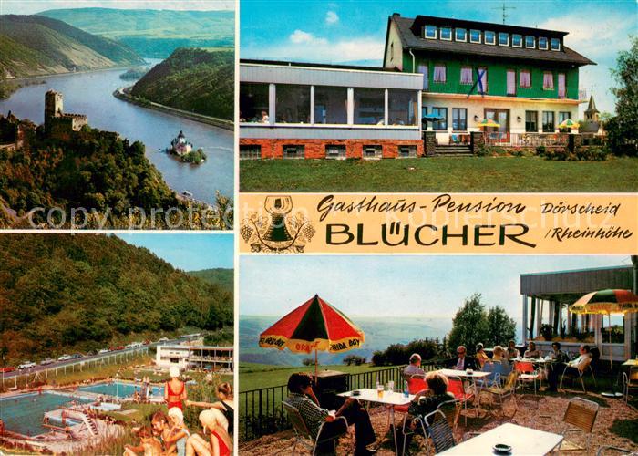 Doerscheid Gasthaus Pension Bluecher Terrasse Freibad Panorama Rheintal