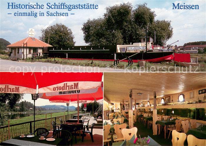 Meissen Elbe Sachsen Historische Schiffsgaststaette Junghans Restaurant Terrasse