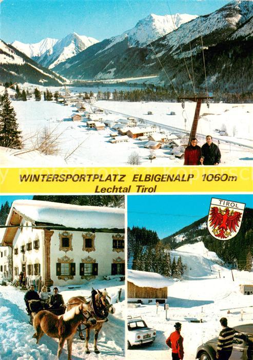 Elbigenalp Panorama Wintersportplatz Alpen Pferdeschlitten Gasthof Hotel Alpenro