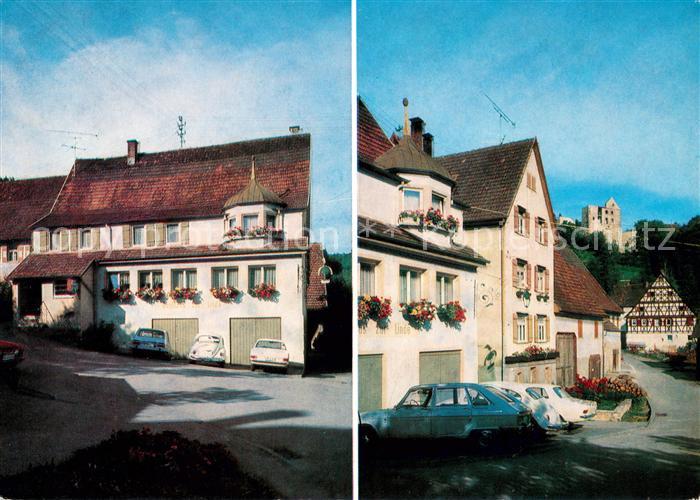 Diessen Hohenzollern Gasthaus Zur Linde Ortsmotiv mit Burg im Schwarzwald