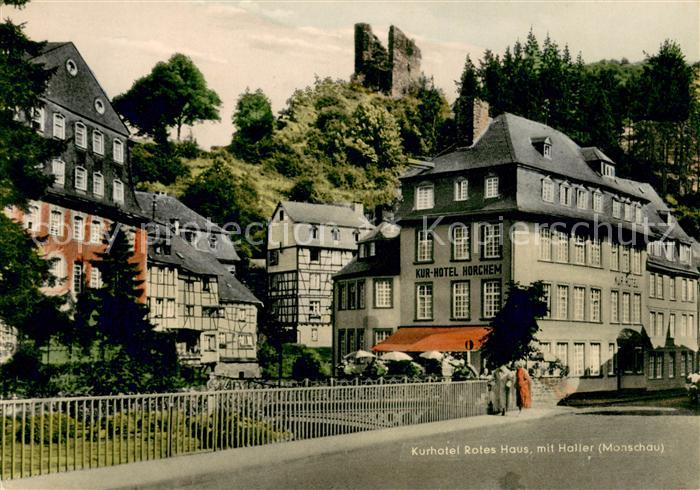 Monschau Montjoie NRW Kurhotel Rotes Haus mit Burgruine Haller