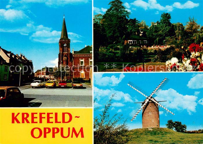 Oppum Krefeld Motiv mit Kirche Parkanlagen Windmuehle