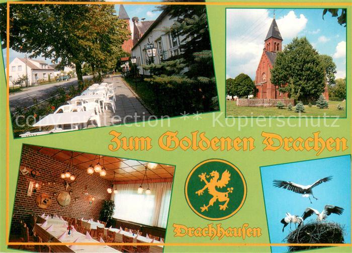 Drachhausen Gaststaette Zum goldenen Drachen Restaurant Storchennest Kirche Wapp