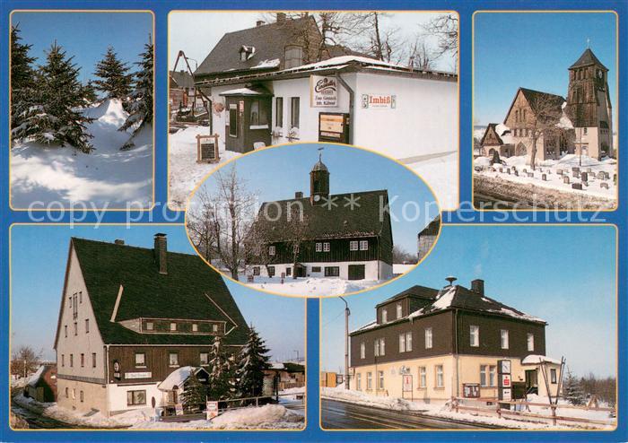 Zinnwald-Georgenfeld Imbiss Gaststaette Kirche Winterlandschaft