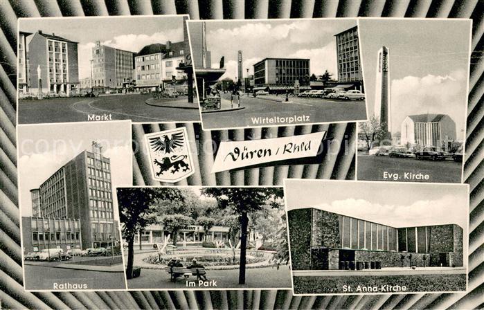 Dueren Rheinland Markt Wirteltorplatz Kirchen Park Rathaus