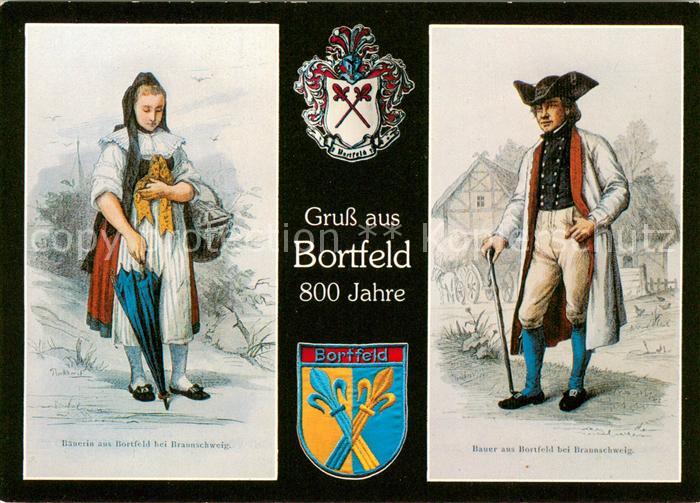 Bortfeld Baeuerin und Bauer Wappen 800 Jahre Jubilaeum Kuenstlerkarte