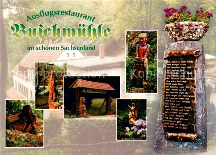 Niederau Meissen Ausflugsrestaurant Buschmuehle Holzfiguren Gedenkstein