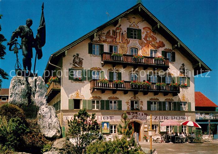 Kochel See 600 Jahre Gasthof zur Post Fassadenmalerei Ritter Denkmal Huber Karte