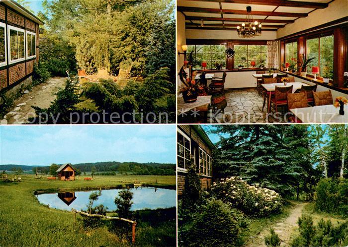 Duebbekold Waldpension Schoenblick Garten Teich Landschaftspanorama