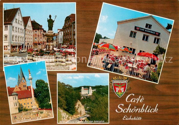 Eichstaett Oberbayern Cafe Restaurant Schoenblick Terrasse Marktplatz mit Willib