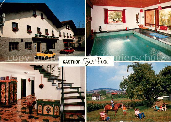 Neukirchen Wald Gasthof Pension Zur Post Treppenaufgang Hallenbad Garten Pony