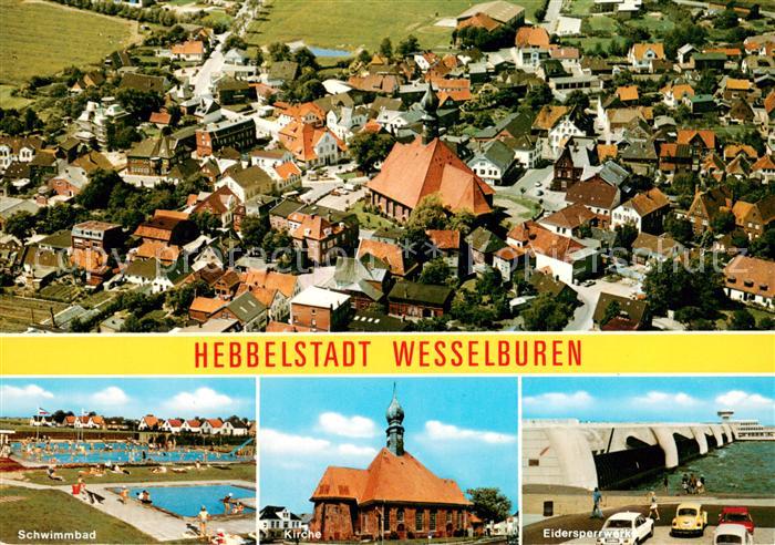 Wesselburen Fliegeraufnahme Schwimmbad Kirche Eidersperrwerk