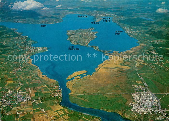 Bodensee Untersee Blick von Konstanz auf Insel Reichenau und Radolfzell Fliegera