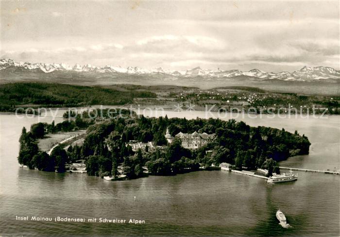 Insel Mainau mit Schweizer Alpen Fliegeraufnahme