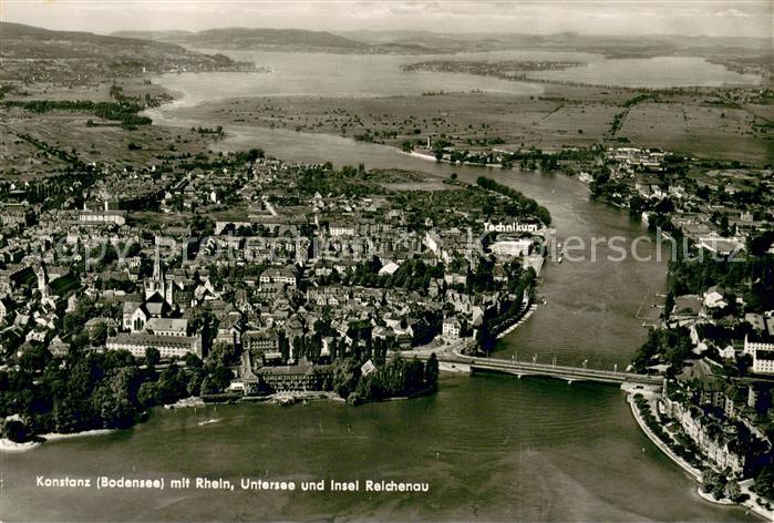 Konstanz Bodensee mit Rhein Untersee und Insel Reichenau Fliegeraufnahme
