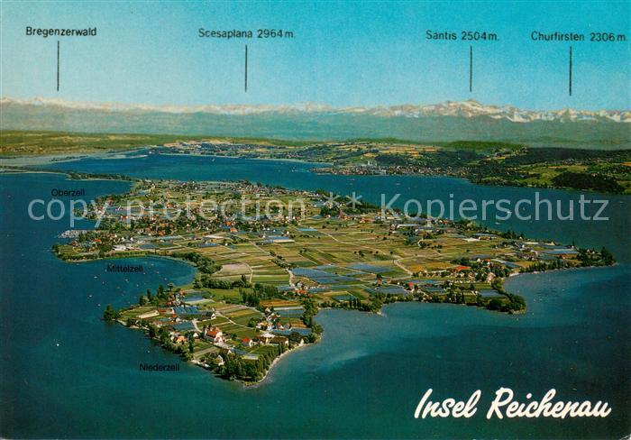 Insel Reichenau Alpenkette Fliegeraufnahme
