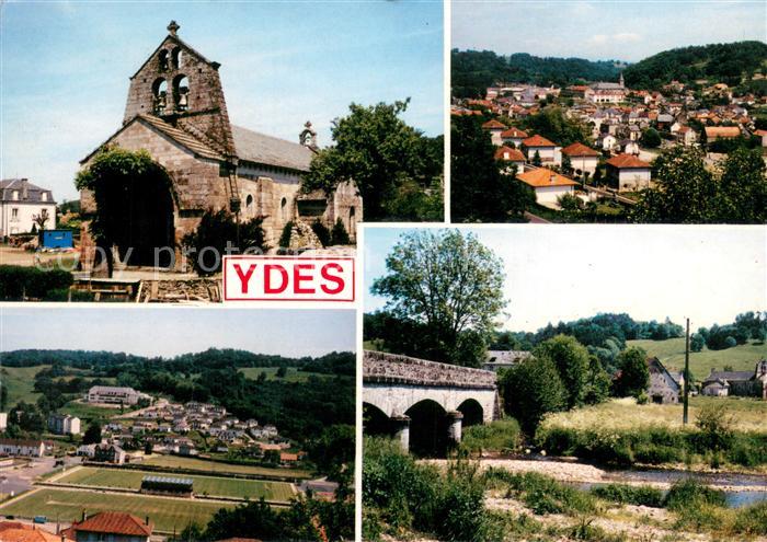 Ydes Eglise Vue generale Le stade Le vieux pont