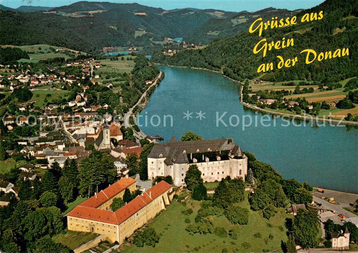 Grein Donau Oberoesterreich Fliegeraufnahme mit Schloss Greinburg