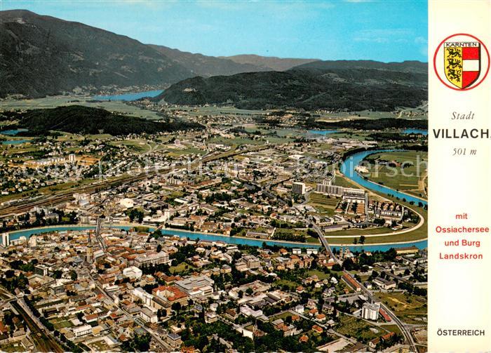 Villach Kaernten Fliegeraufnahme mit Ossiachersee und Burg Landskron