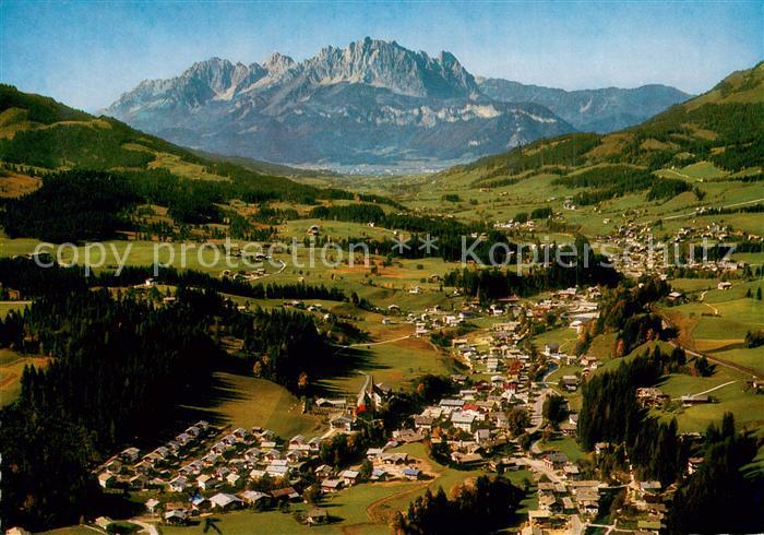 Fieberbrunn Tirol Fliegeraufnahme mit Wildem Kaiser