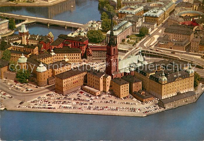 Stockholm Riddarholmen med Riddarholmskyrkan Fliegeraufnahme