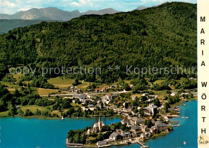 Maria Woerth Woerthersee Fliegeraufnahme mit Wallfahrtskirche und Rosenkranzkape