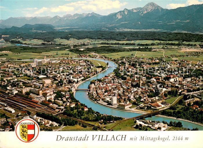 Villach Kaernten Fliegeraufnahme mit Drau und Mittagskogel