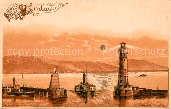 Lindau Bodensee Hafeneinfahrt mit Leuchtturm