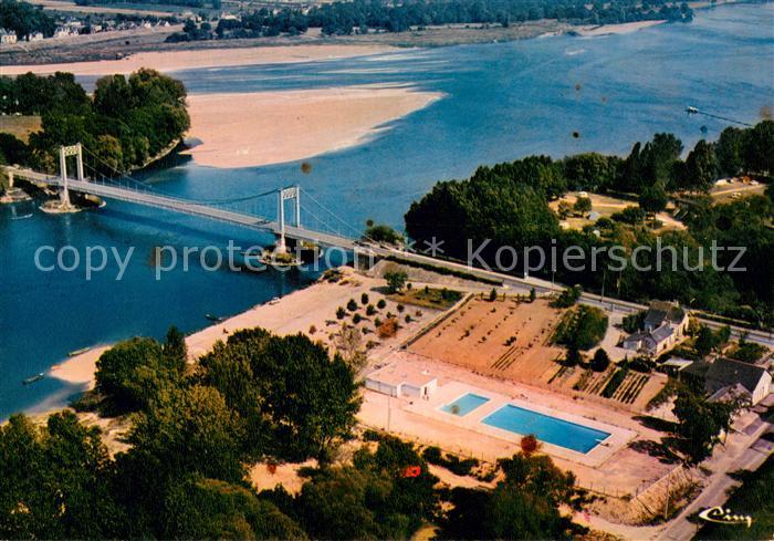 Gennes Maine-et-Loire La nouvelle Piscine le Camping et le Pont sur la Loire Vue