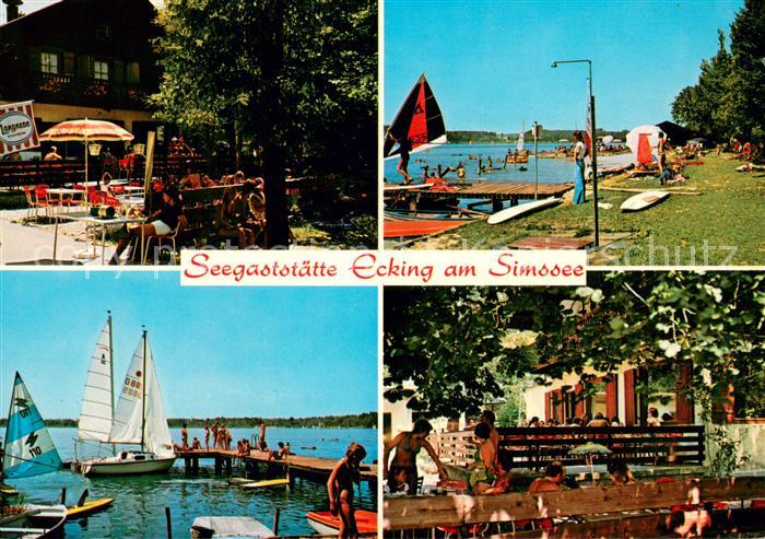 Neukirchen Simssee Seegaststaette und Strandbad Ecking Strand Terrasse