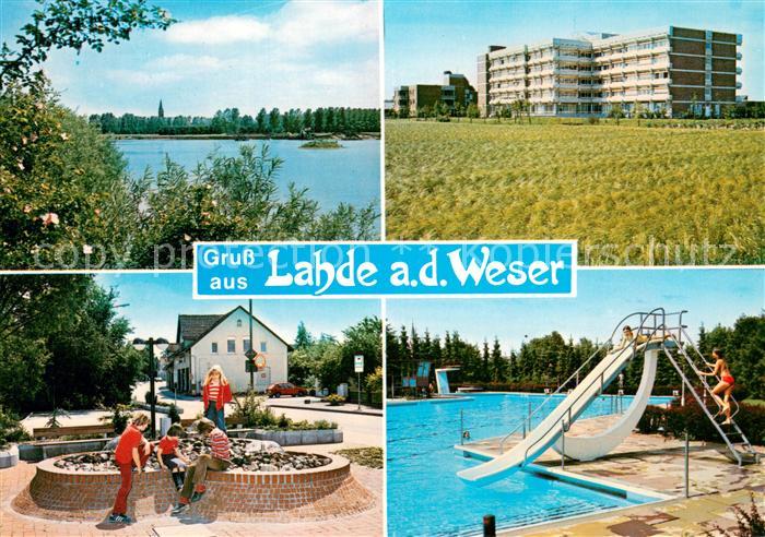 Lahde Weser Panorama Wohnblock Brunnen Schwimmbad