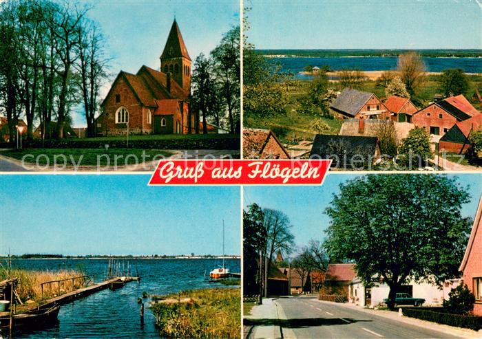 Floegeln Kirche Panorama Bootssteg Ortsmotiv