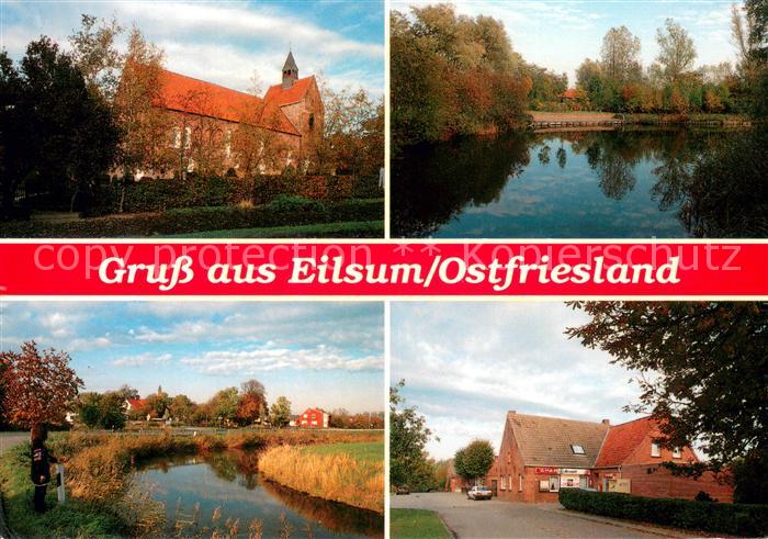 Eilsum Kirche Schwanenteich Bach Ortspartie